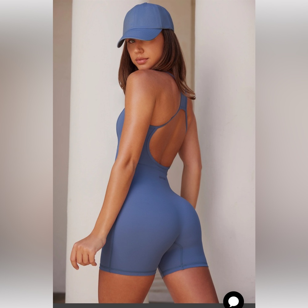 BO+TEE Scoop Neckline Open Back Unitard in Slate Blue - Picture 10 of 10